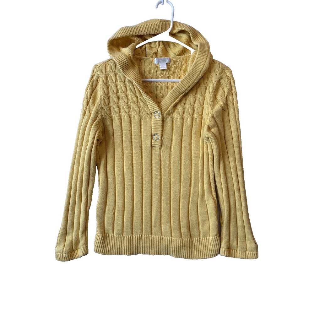 Christopher & Banks Sunflower Yellow Ribbed Knit Hooded Sweater S Y2K 90s Retro‎